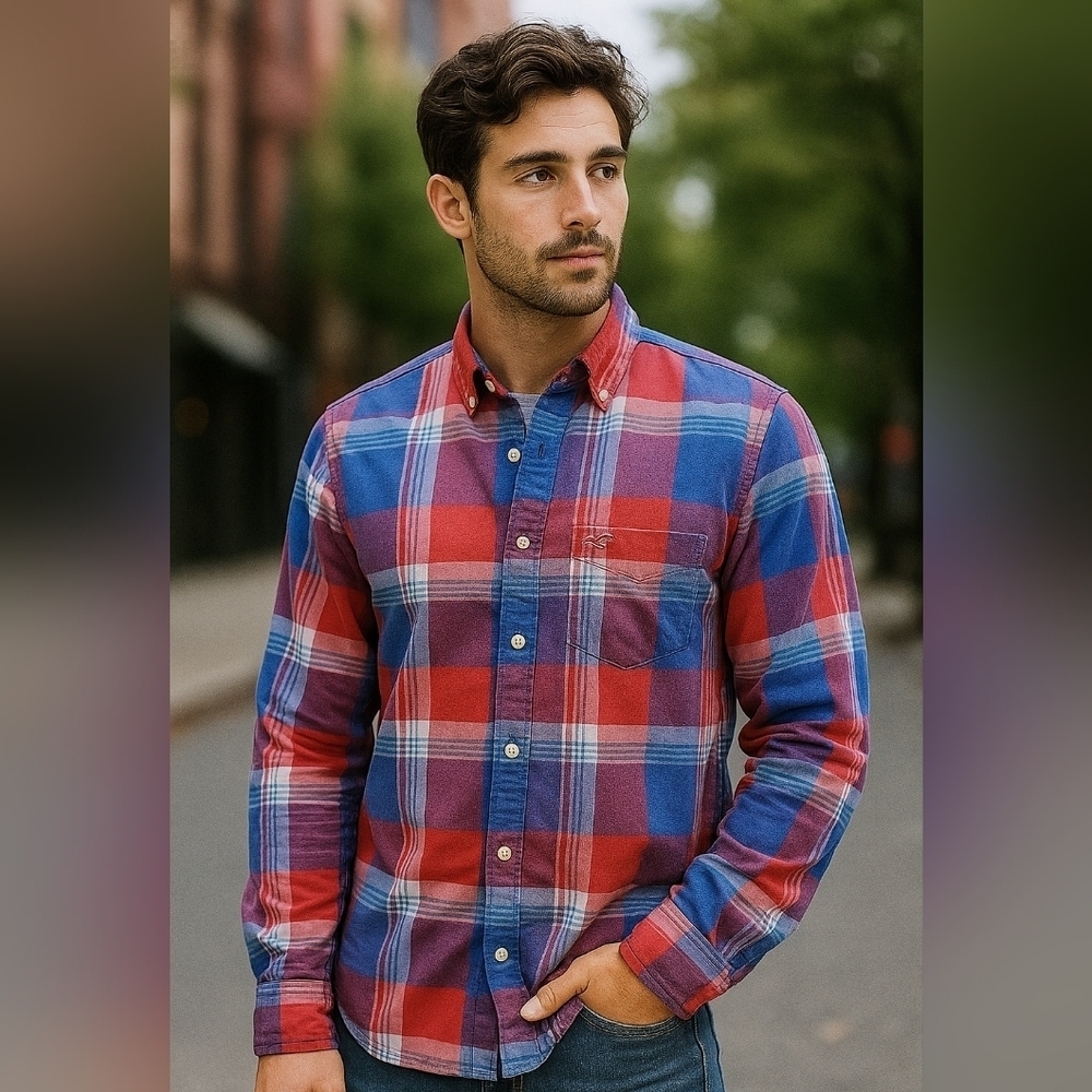 Hollister California Button Down  Shirt, Plaid, XL